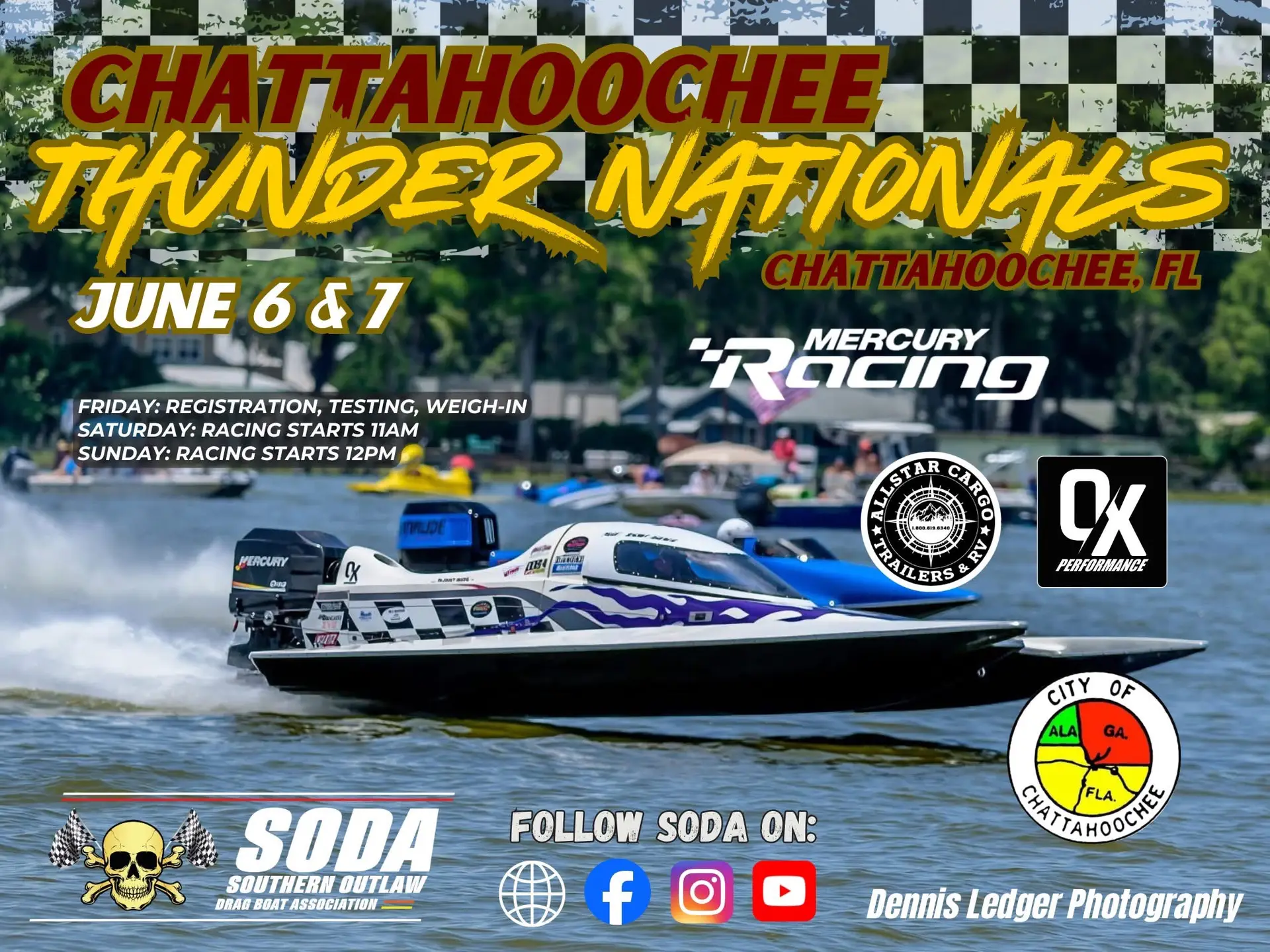 Chattahoochee Thunder Nationals drag boat racing flyer June 6-7 2026 River Landing Park Chattahoochee FL
