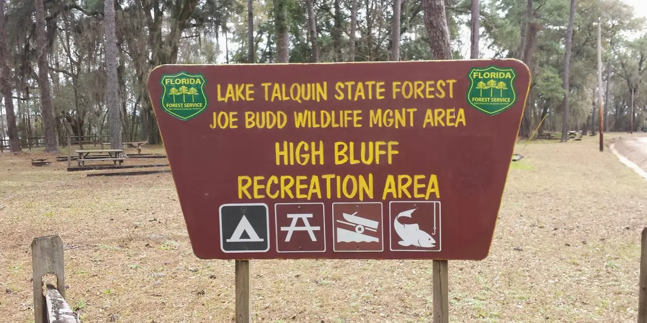 Entrance road to High Bluff Campground at Lake Talquin State Forest in Gadsden County, Florida